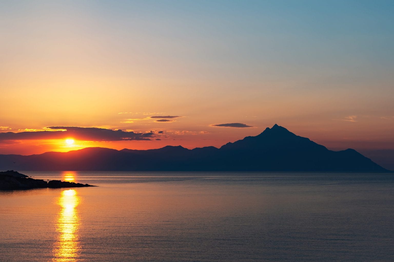 Mount Athos view sun